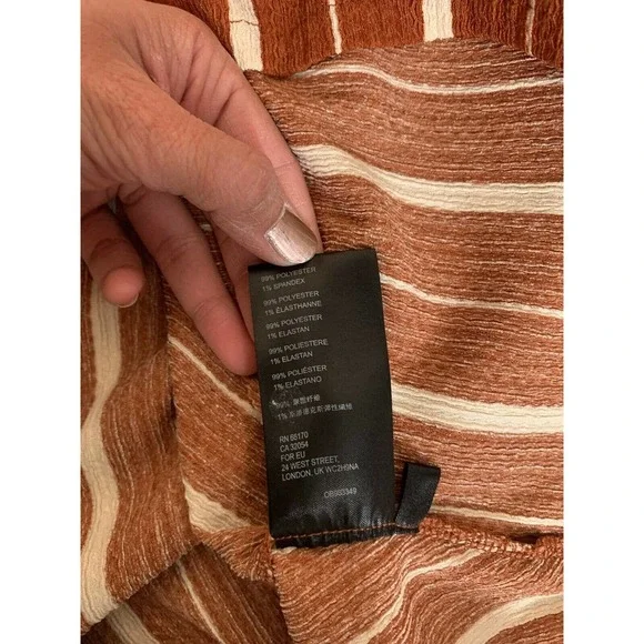 Anthropologie Womens Off The Shoulder Top Rust & White Stripe Elastic Neckline S - Picture 9 of 9